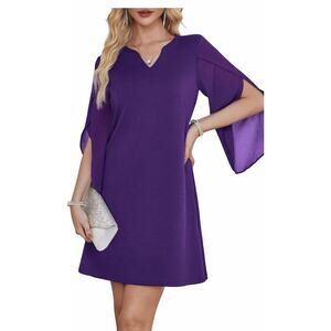 RUMIA Cocktail Chiffon Sleeve Dress Purple M NWT